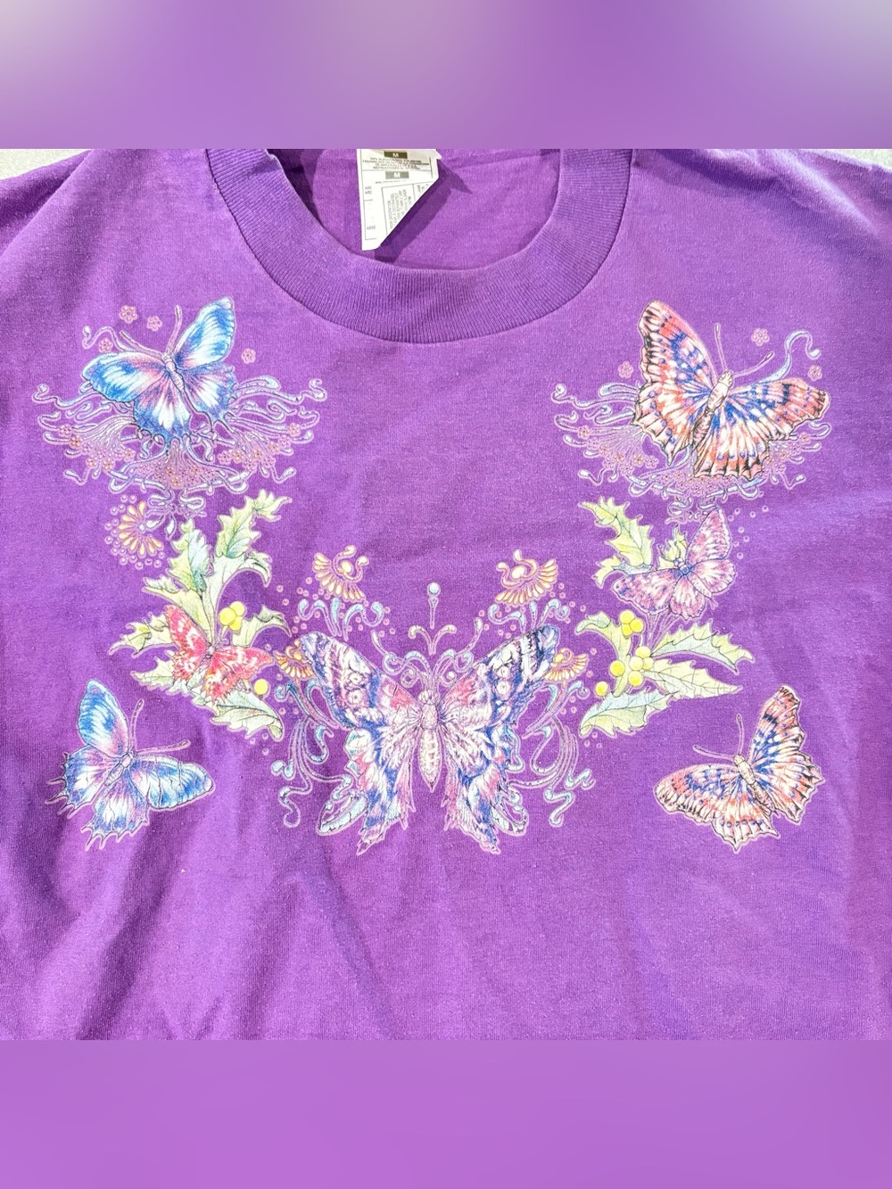 Fairycore Vintage 90’s Purple Butterfly Tee Y2K Single Stich Grunge Fruit Loom